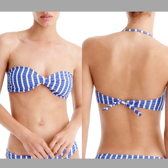 NEW J.Crew Mer Puckered‎ Stripe Bandeau Bikini Top [SZ Medium ] - Picture 1 of 12